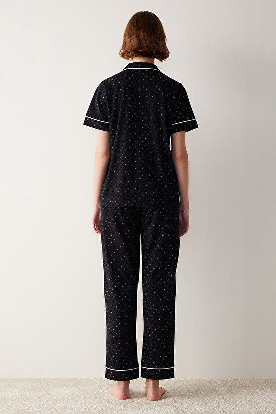 White Dotted Siyah Gömlek Pantolon Pijama Takımı - 5