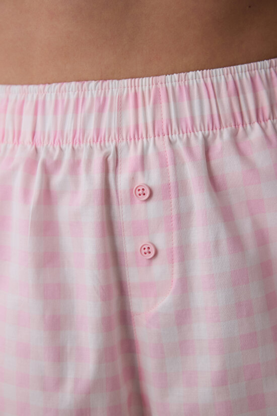 Pink Gingham Şort Pembe Pijama Altı - 3