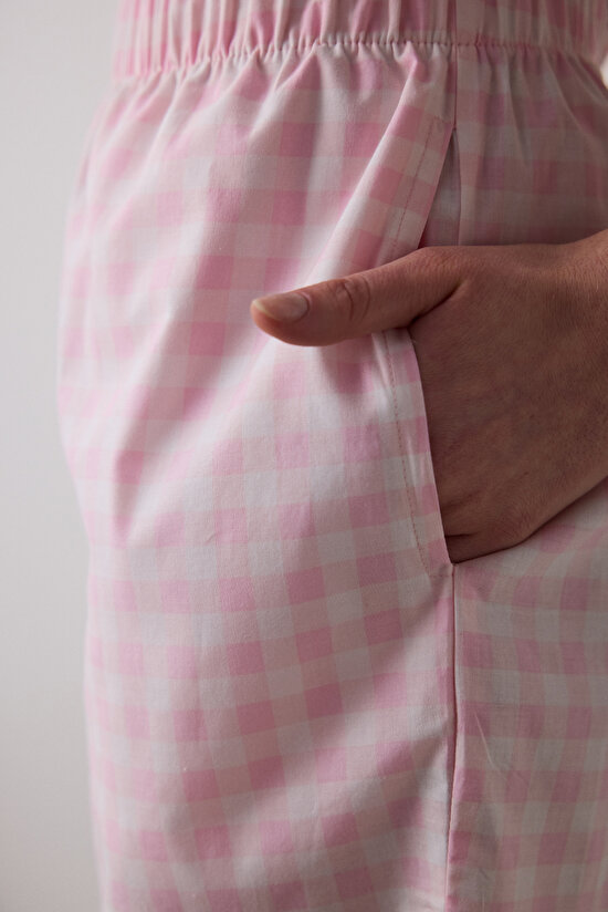 Pink Gingham Şort Pembe Pijama Altı - 4