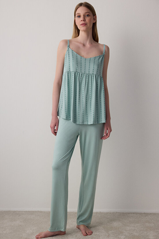 Mint Mama Çiçek Desenli V Yaka Emzirme Pijama Üstü - 1