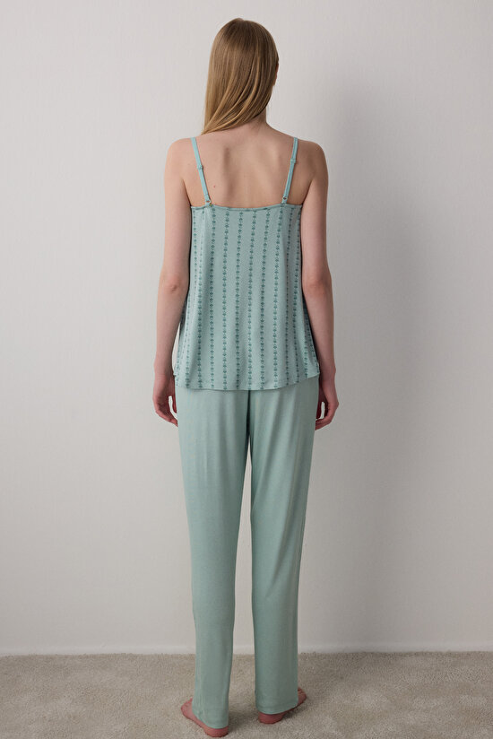 Mint Mama Çiçek Desenli V Yaka Emzirme Pijama Üstü - 4