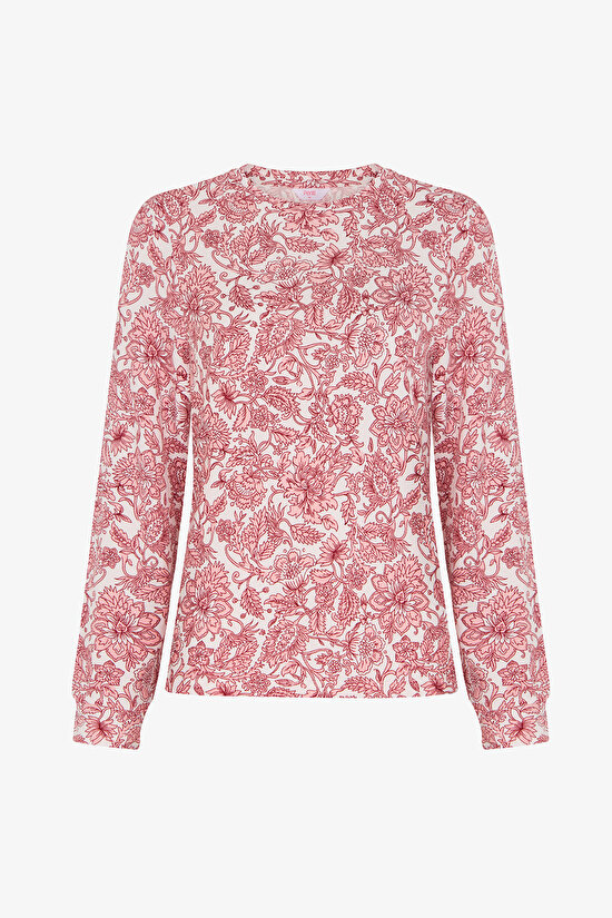 Pembe Countryside Baskılı Çiçekli Uzun Kollu Tişört Pijama Üstü - 2