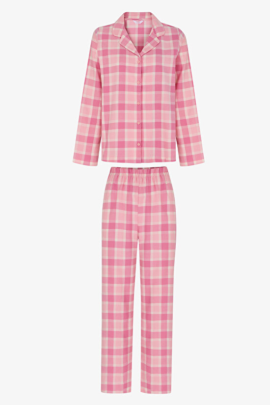 Pink Cozy Pink Checked Checked Long Sleeve Shirt & Trouser Pyjama Set - 1