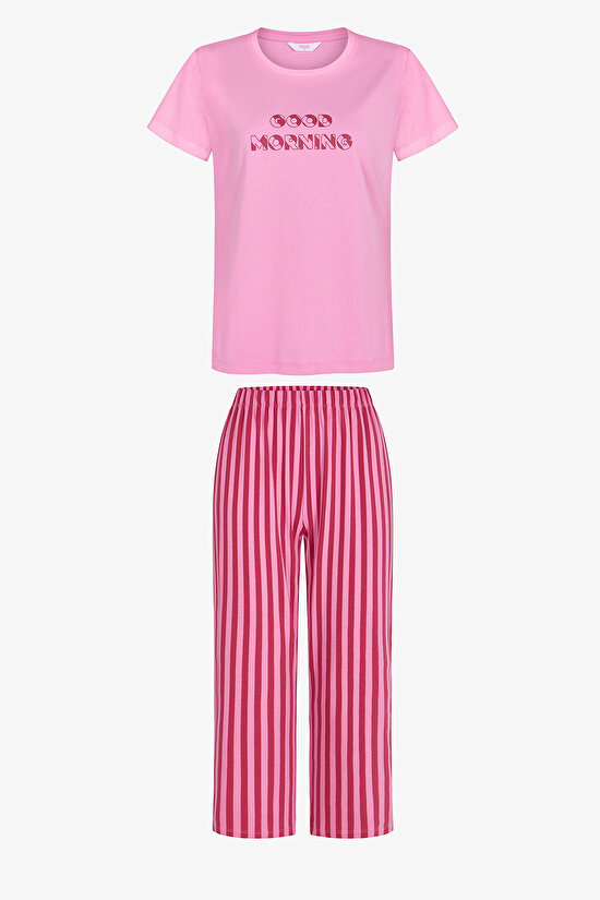 Pembe Ent Morning Pamuklu Kapri Pijama Takımı - 1