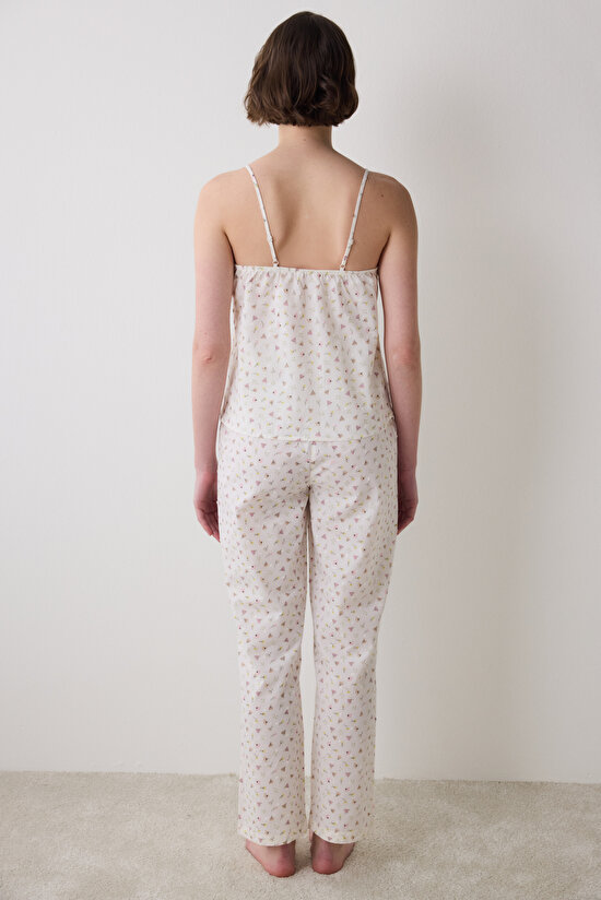 Blossom Pamuklu Pantolon Ekru Pijama Takımı - 4
