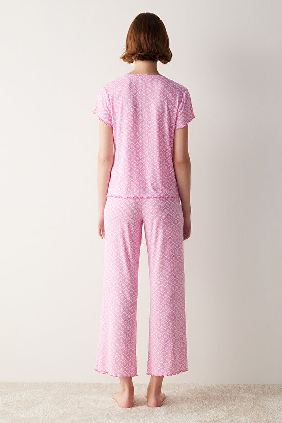 Flora Printed Pembe Pantolon Pijama Takımı - 5