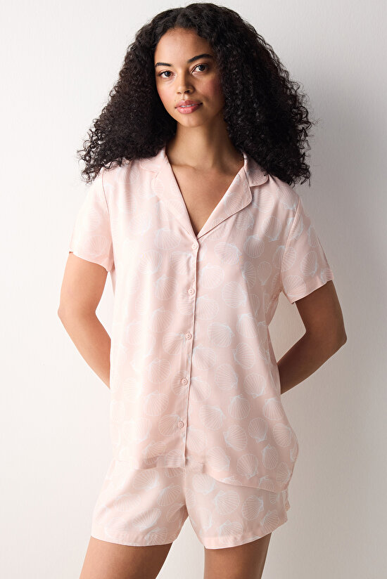 Rosy Shells Gömlek Şort Pijama Takımı - 1