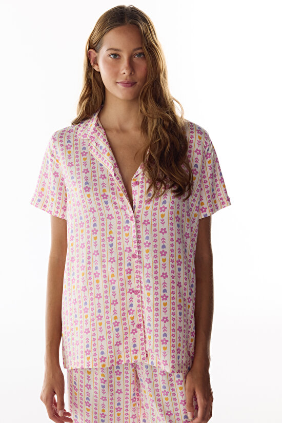 Flora Çiçekli Kısa Kollu Gömlek Pantolon Pijama Takımı - 2
