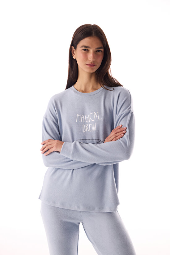 Açık Mavi Magic Soft Termal Etkili Uzun Kollu Pijama Takımı - 2