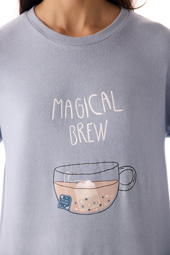 Açık Mavi Magic Soft Termal Etkili Uzun Kollu Pijama Takımı - 3