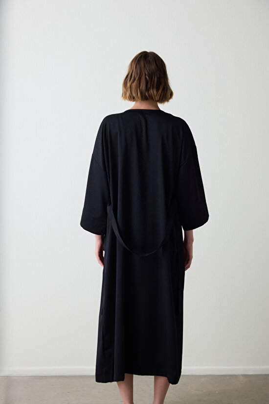 Siyah Fleur Saten Sabahlık - 4