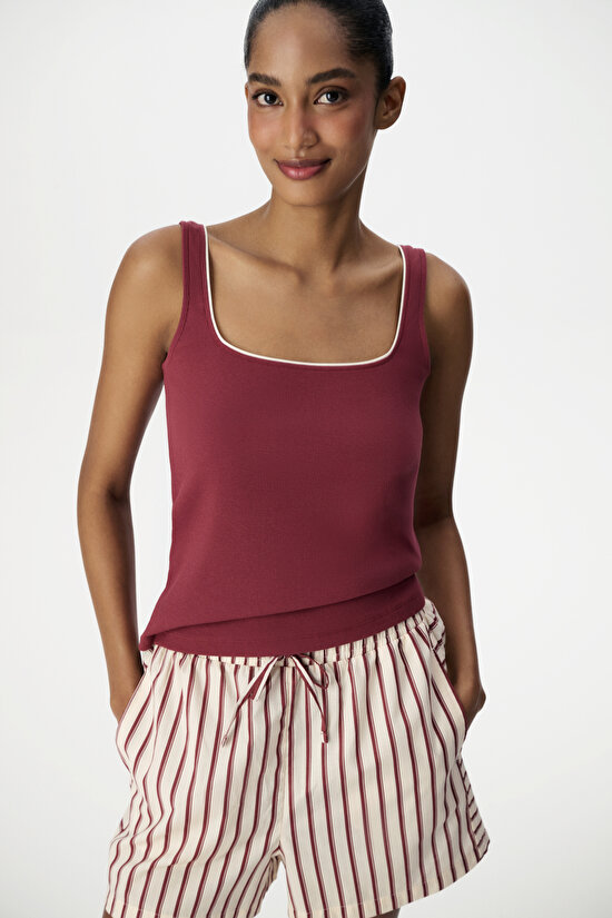 Bordo Sisterhood Pamuklu Şort Pijama Altı - 4