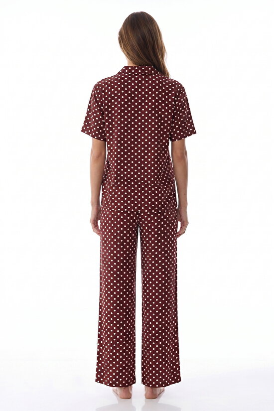 Brown Polka Dots Shirt & Pants Pajama Set - 3