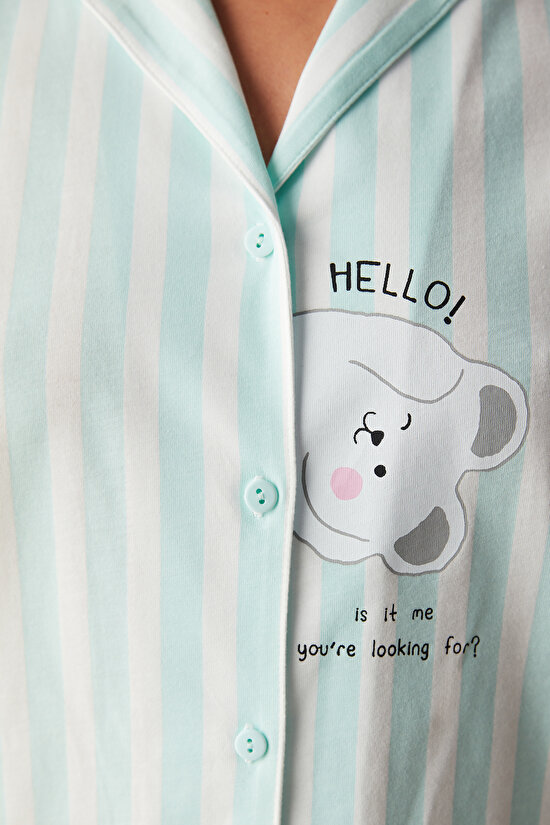 Cuteness Çizgili Mint Yeşili Gömlek Pantolon Pijama Takımı - 4