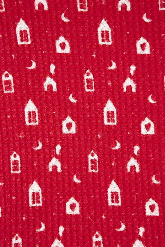 Kırmızı Kız Çocuk Ev Desenli Pijama Takımı - 10