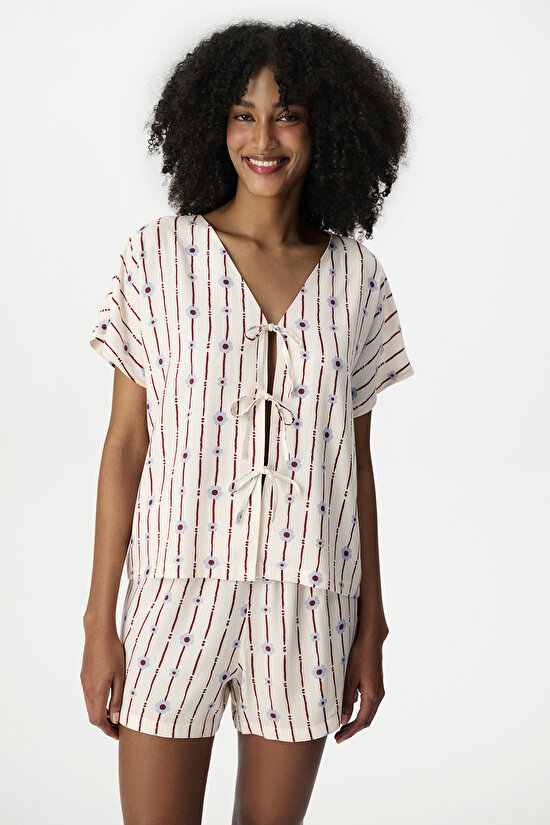 Renkli Floral Bliss Şortlu Pijama Takımı - 3