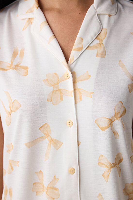 Yellow Bows Shirt Pant Light Yellow PJ Set Yellow Bows Shirt Pant Light Yellow PJ Set - 4