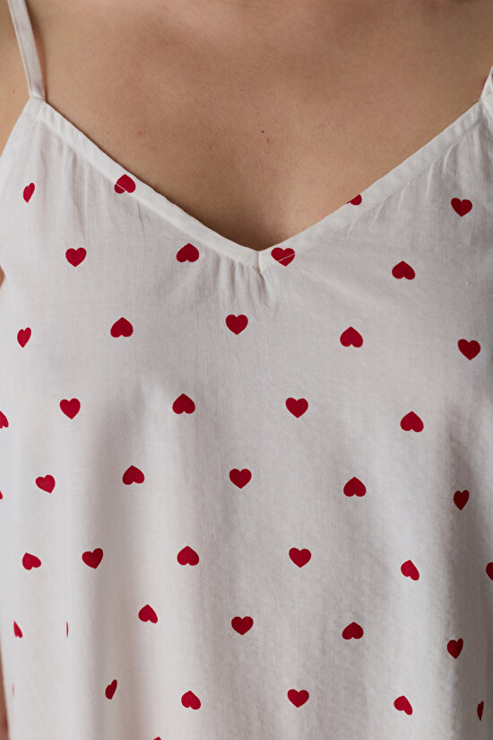 Kırık Beyaz Red Hearts Gecelik - 3