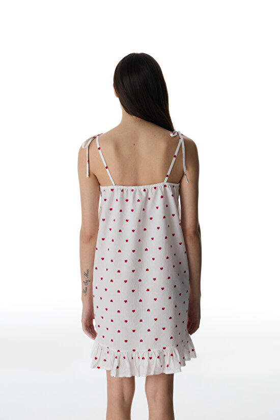 Kırık Beyaz Red Hearts Gecelik - 4