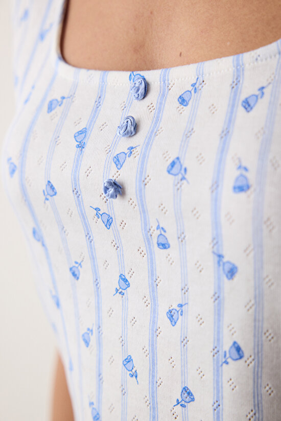 Roses Printed Pointel Kırık Beyaz Atlet - 3