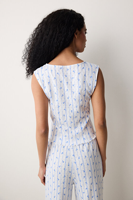 Roses Printed Pointel Kırık Beyaz Atlet - 4