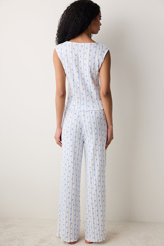 Roses Printed Pointel Kırık Beyaz Atlet - 5