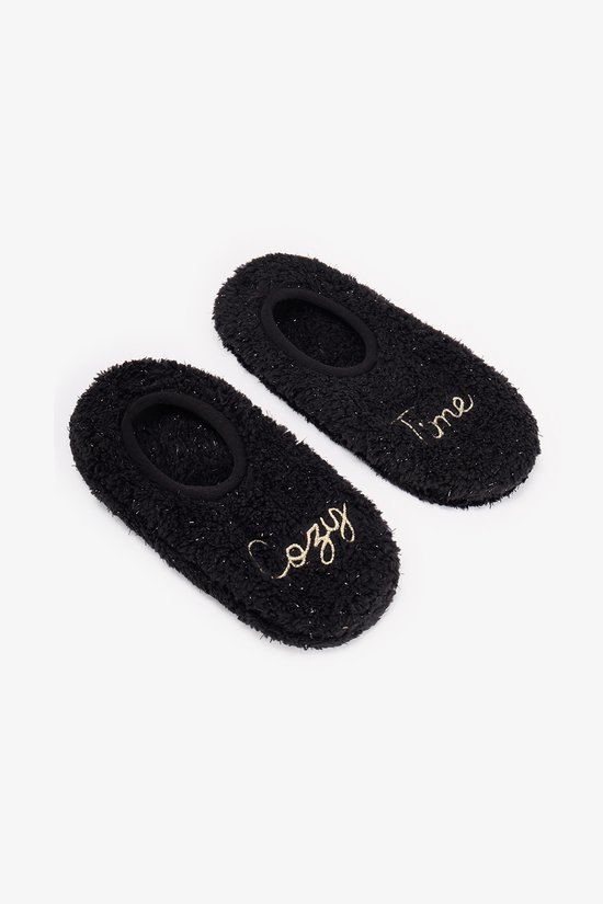 Black Cozy Time Slogan Print Slipper Socks - 3