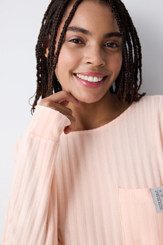 Cozy Rib Pembe Sweatshirt Pijama Üstü - 3