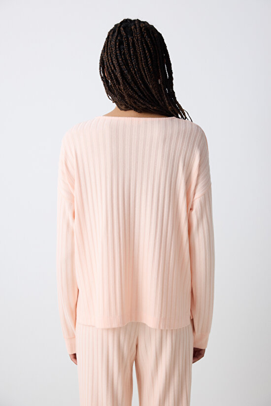 Cozy Rib Pembe Sweatshirt Pijama Üstü - 4