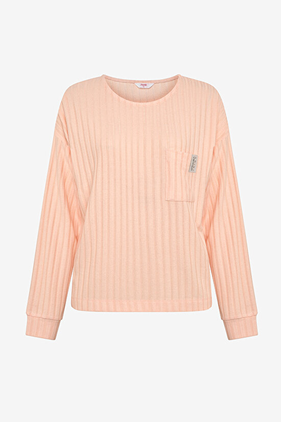 Cozy Rib Pembe Sweatshirt Pijama Üstü - 6