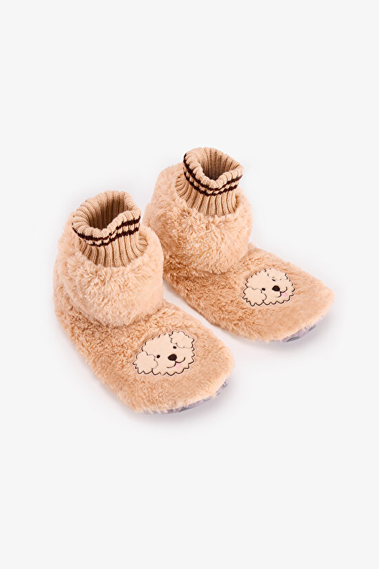 Beige Happiness Dog Print House Slippers - 2