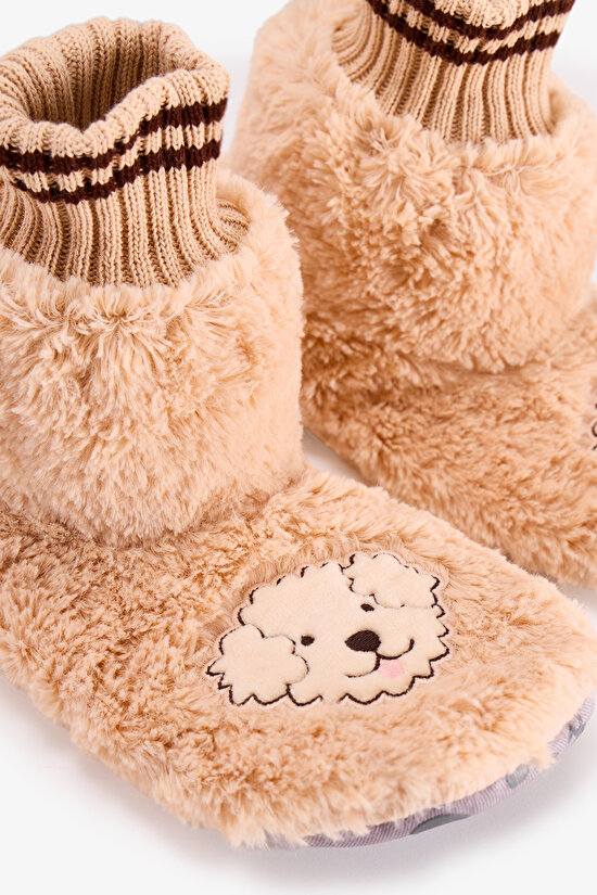Beige Happiness Dog Print House Slippers - 3