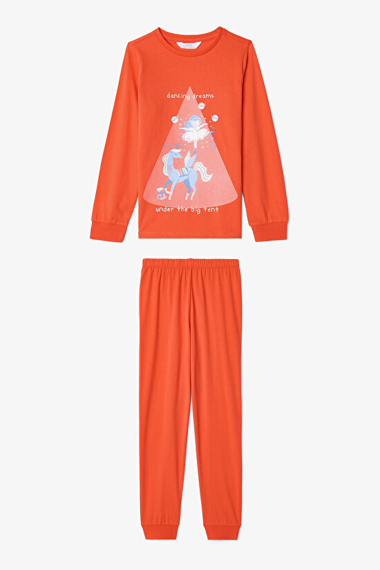 Kız Çocuk Hopping Sürdürülebilir Pamuklu Tavşan Desenli Uzun Kollu 2'li Pijama Takımı - 5