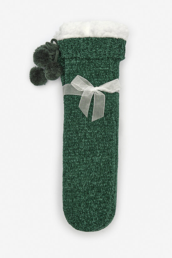 New York Velvet Kadife Pompom Koyu Yeşil Soket Çorap - 3
