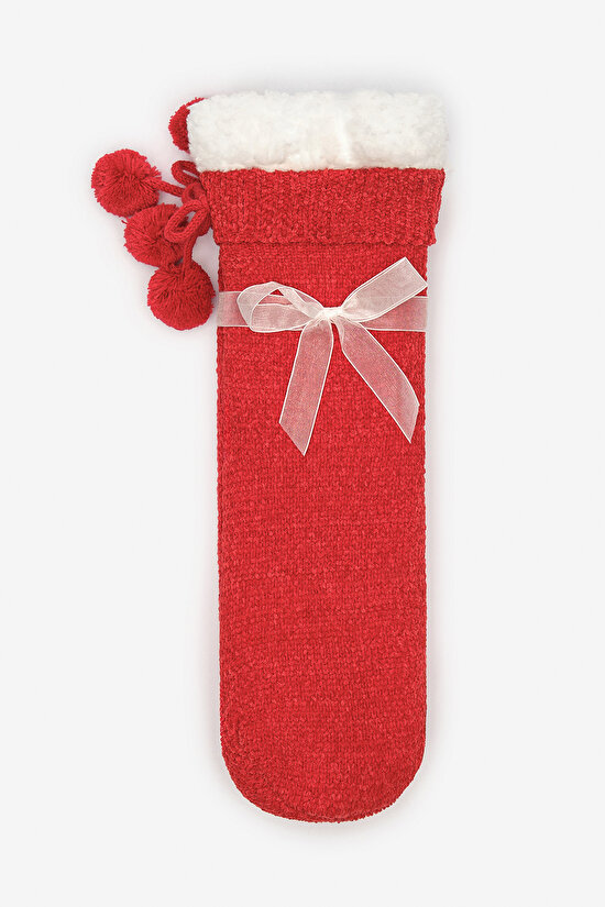 New York Velvet Pompom Red Socket Socks - 1