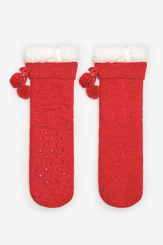 New York Velvet Kadife Pompom Kırmızı Soket Çorap - 3