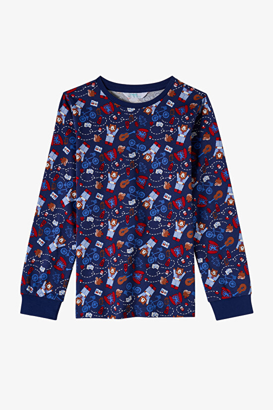Erkek Çocuk Lacivert Style Repeat Pamuklu Uzun Kollu Pijama Takımı - 2