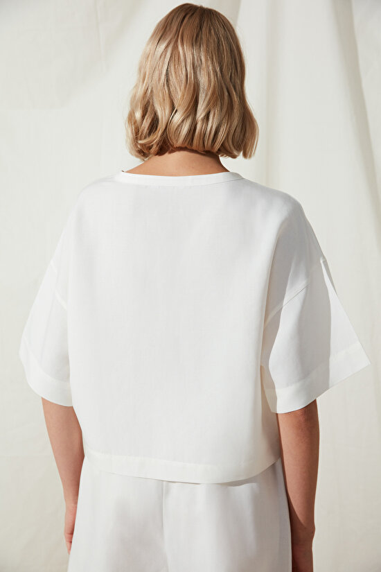 Brea White Linen Tshirt PJ Top - 5