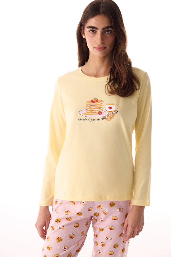 Renkli Breakfast Pantolon Pijama Takımı - 2