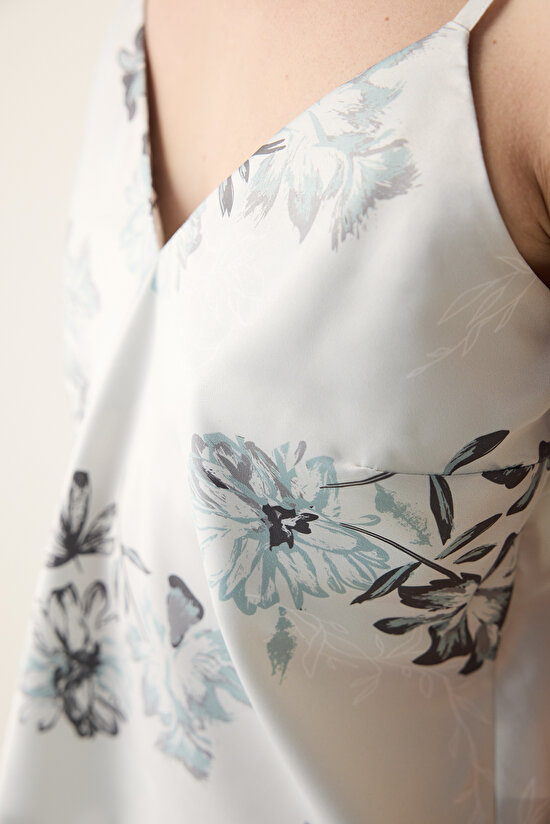 Camille Saten Açık Gri Atlet Pijama Üstü - 4