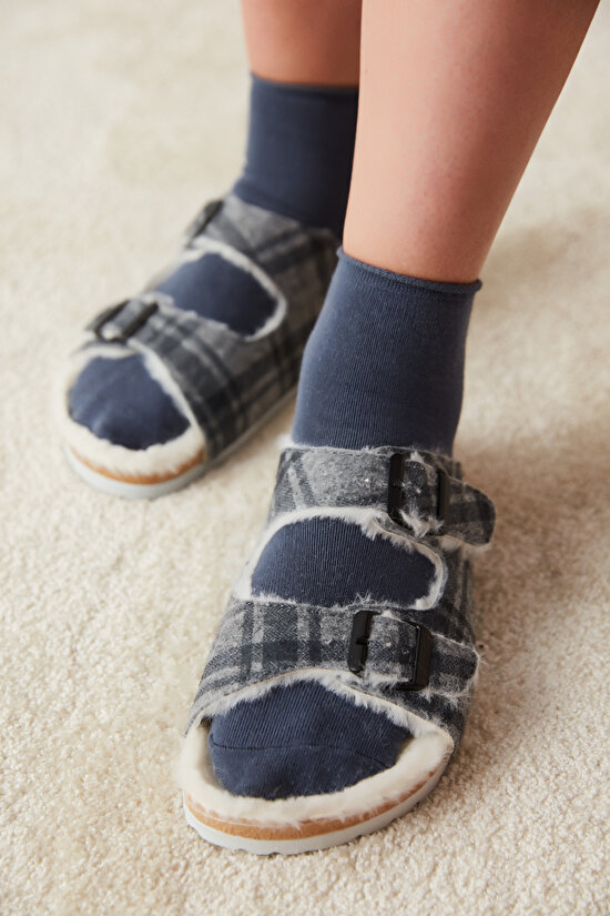Grey Checked Slippers - 1