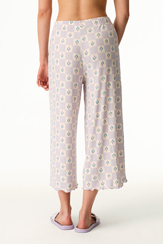 Lila Ella Desenli Kapri Pijama Altı - 2