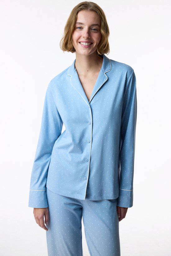 Blue Winter Story Polka Dot Long Sleeve Shirt & Trouser Pyjama Set - 2
