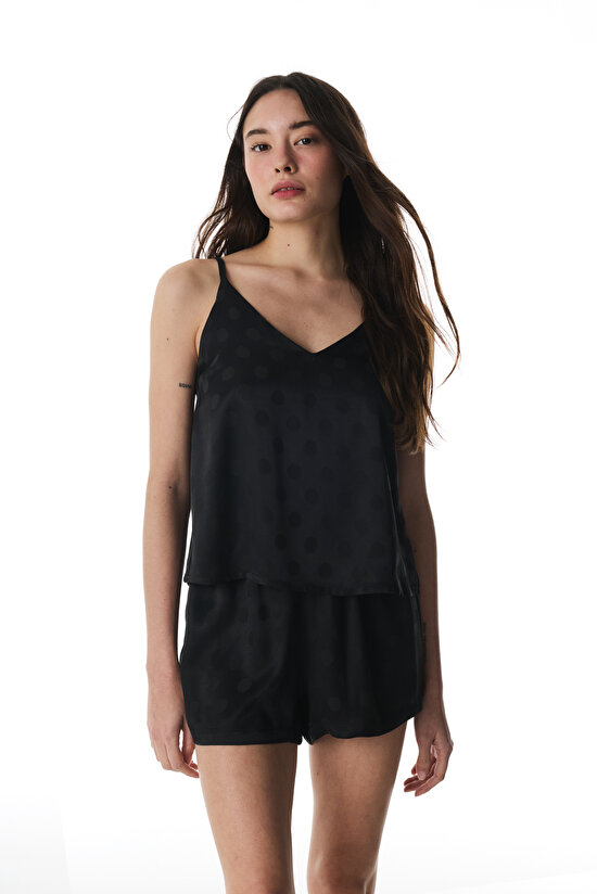 Black Lilah Satin Shorts Pajama Set - 1