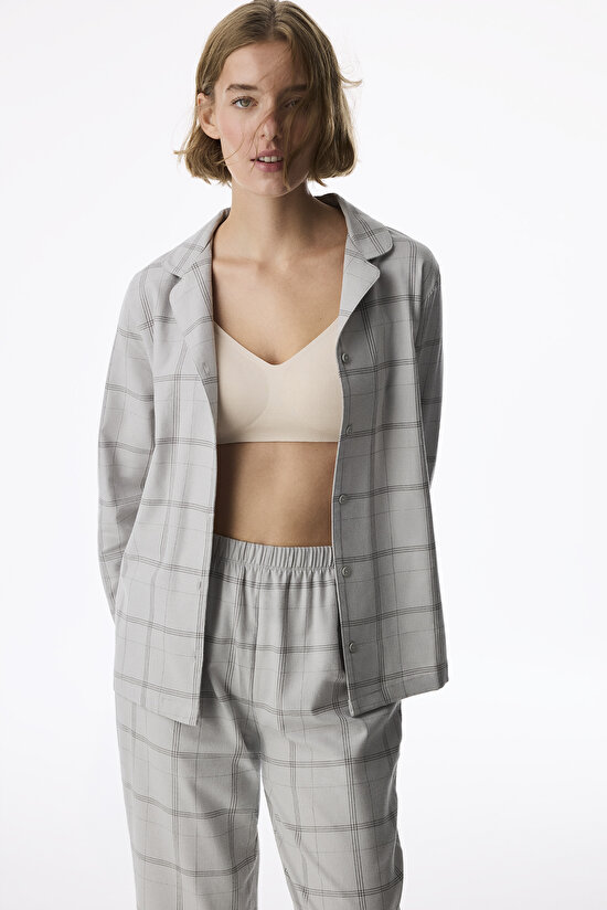 Gri Margot Checked Ekoseli Uzun Kollu Gömlek Pantolon Pijama Takımı - 2