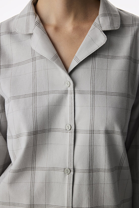 Gri Margot Checked Ekoseli Uzun Kollu Gömlek Pantolon Pijama Takımı - 3