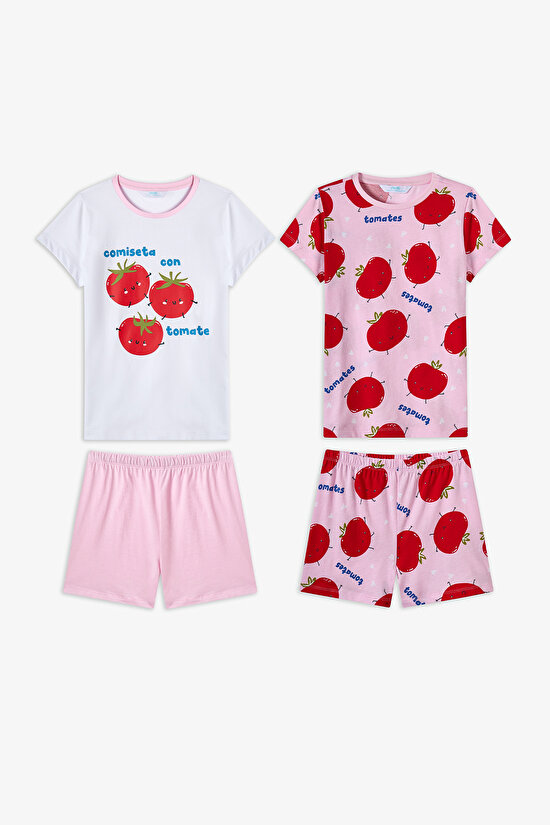 Pink Girls Tomato 2in1 Pajama Set - 7