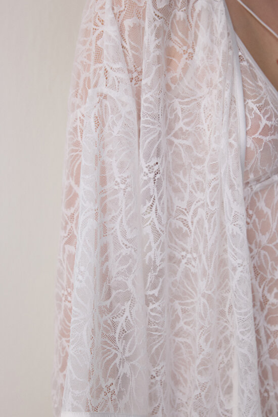 Kırık Beyaz Bridal Dantel Detaylı Gelin Sabahlık - 3