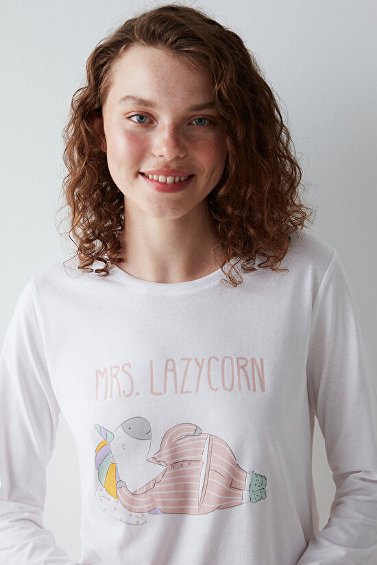 Lazycorn Baskılı Pembe Pijama Takımı - 4