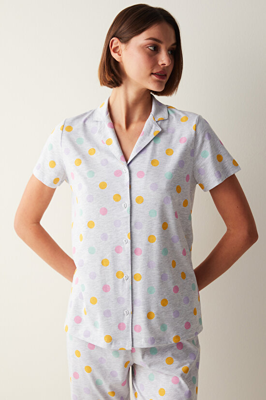 Colorful Dots Gömlek Pantolon Gri Pijama Takımı - 2